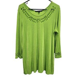Affinity‎ For Knits Womens Wearable Art Tunic Top Size 1X Green Laser Cut Slinky